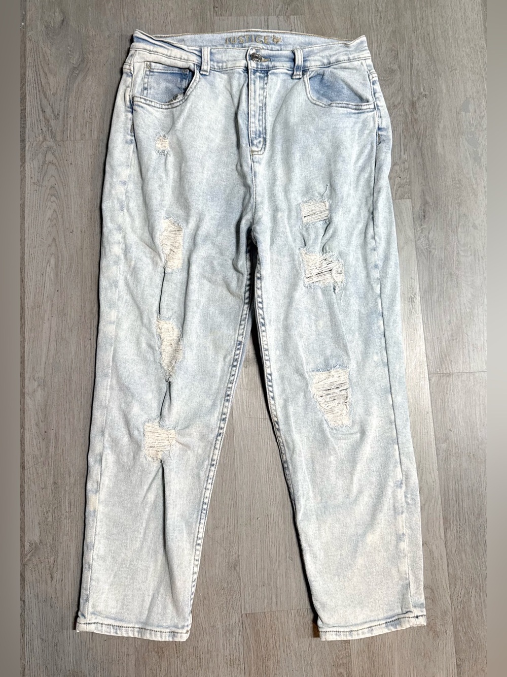 •JUSTICE• DISTRESSED MINI MOM JEANS